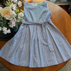 Blue and White striped Cappagallo dress with sash